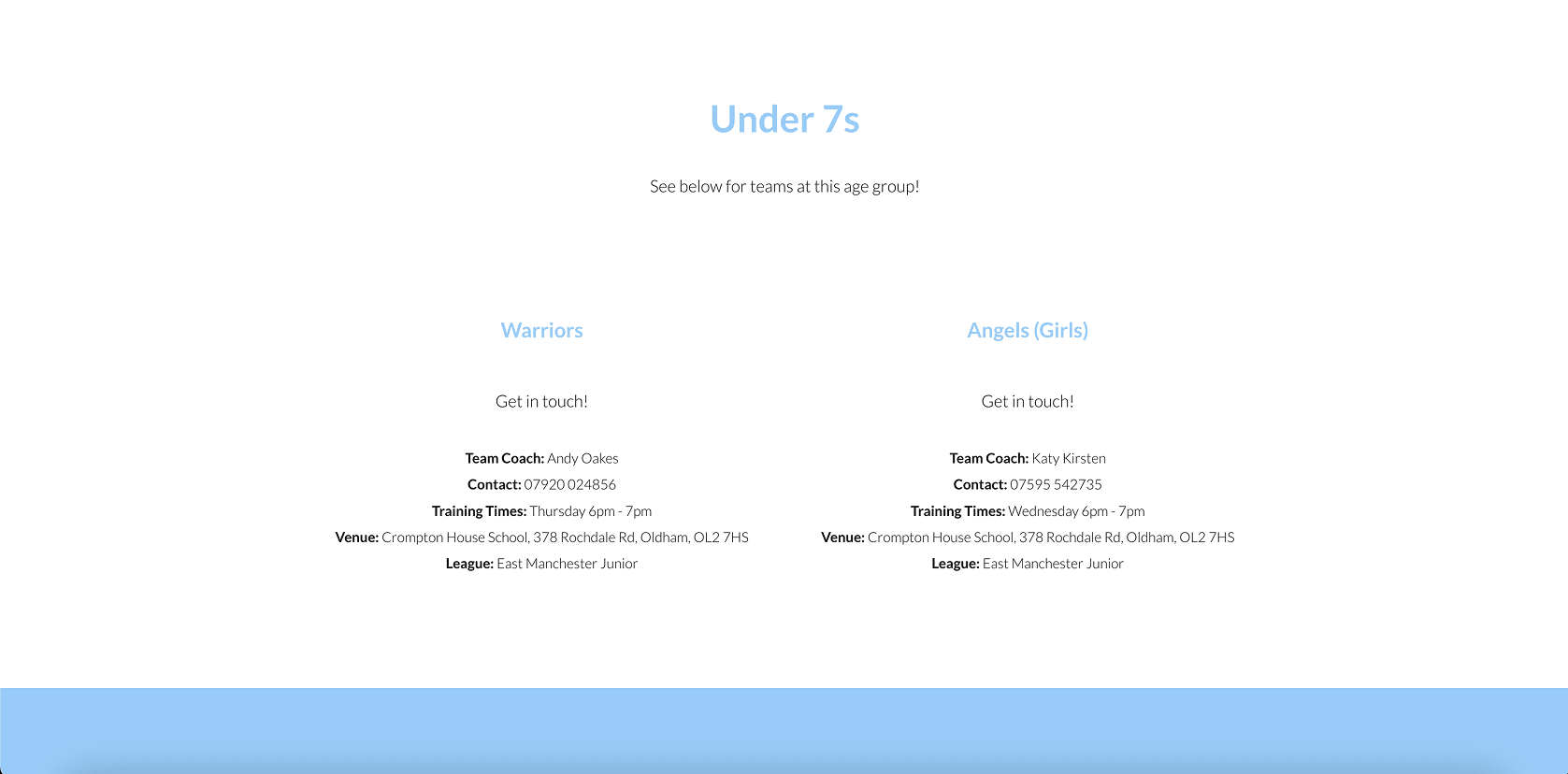 Old teams page - a long and unreadable list